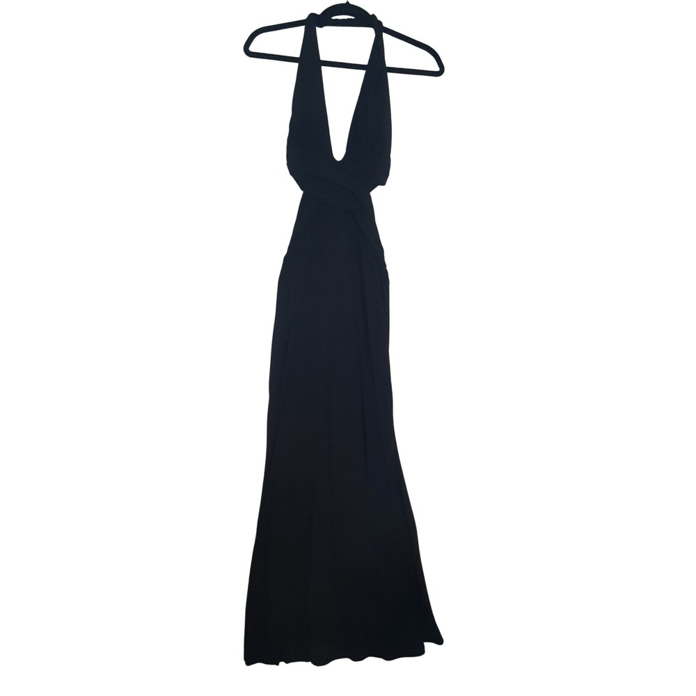 Morgan & Co Black Halter Maxi Gown Open Back Dress Size 0 Cocktail Wedding Party